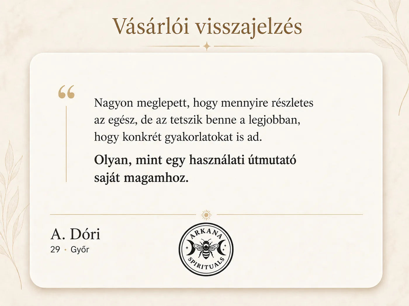 A. Dóri anonimizált vásárlói visszajelzése a Lélektérképről