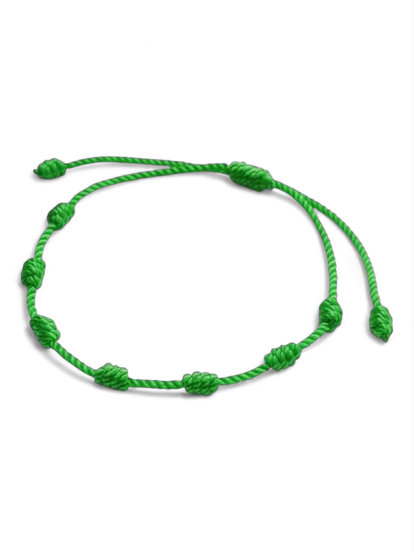 💚 7 Csomós Zöld Áldáskarkötő – A Bőség Fonata