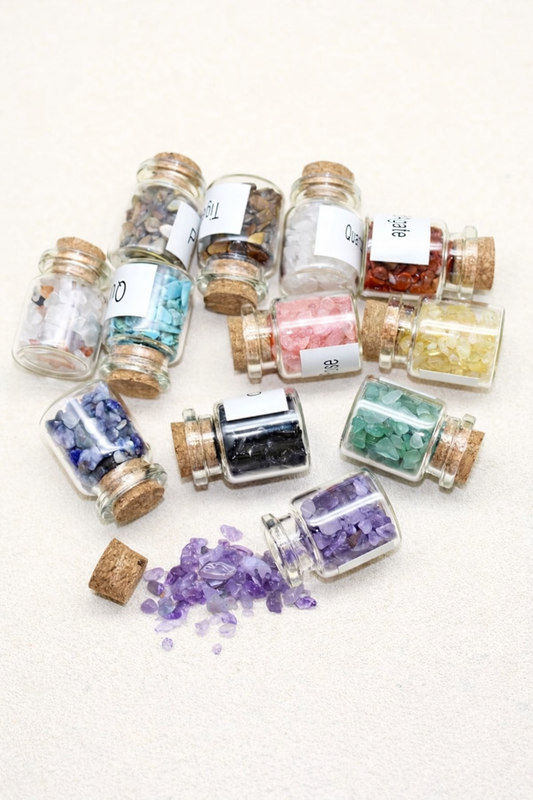 Kis üvegcsébe zárt kristályok